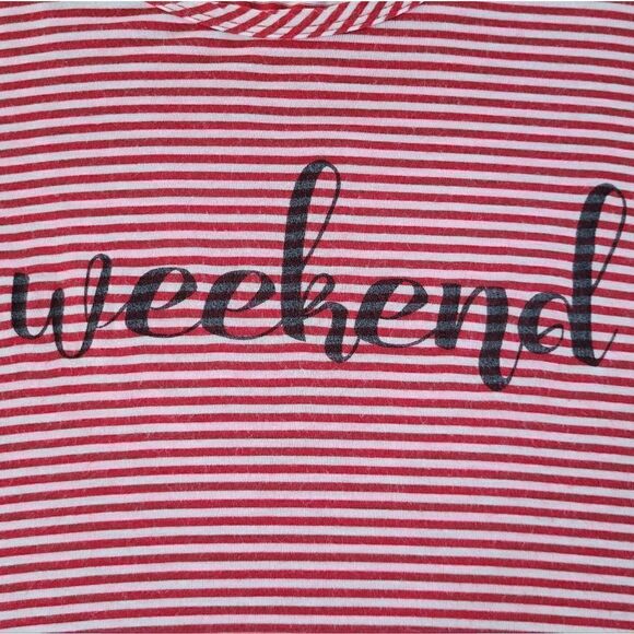 Baku Women's Red Stripe Scoop-neck Graphic Weekend Short Sleeve Pullover Top - Picture 8 of 12